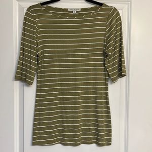 Green Envelope Green & White Striped Elbow Sleeve Top